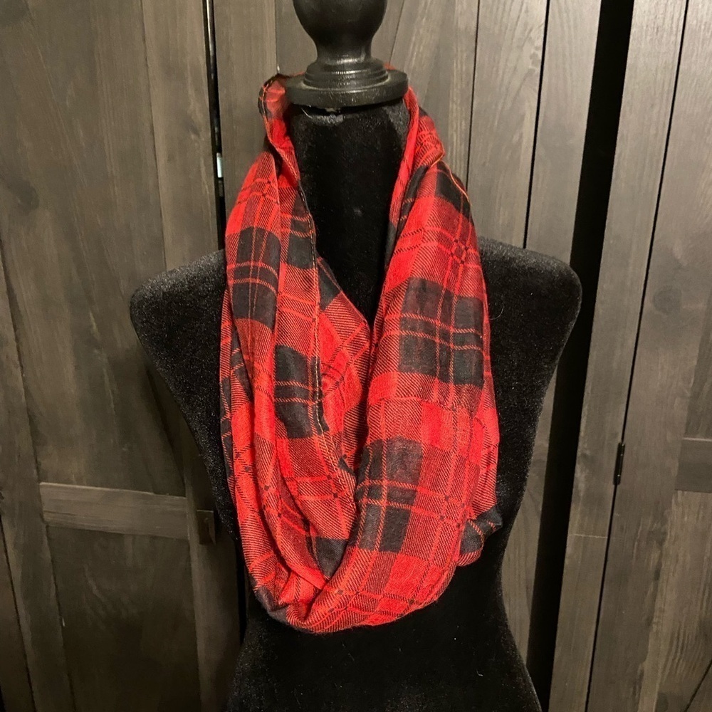 Red and Black Buffalo Plaid infinity Scarf